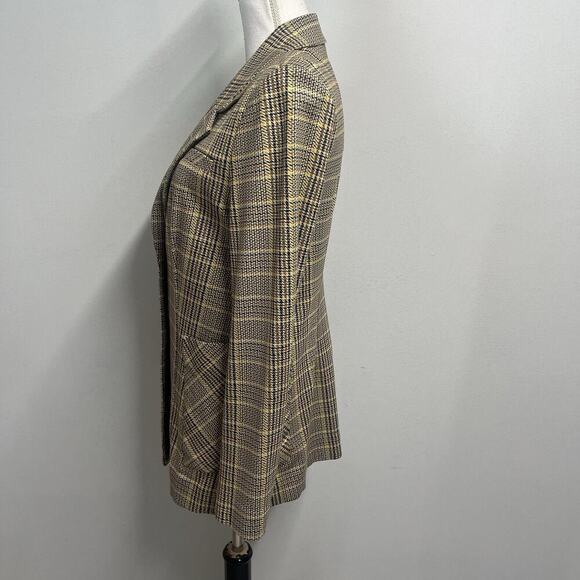 CABI Blazer Jacket size 8 Camel Brown Yellow Plaid Stretch Career Casual Pockets - Picture 9 of 11